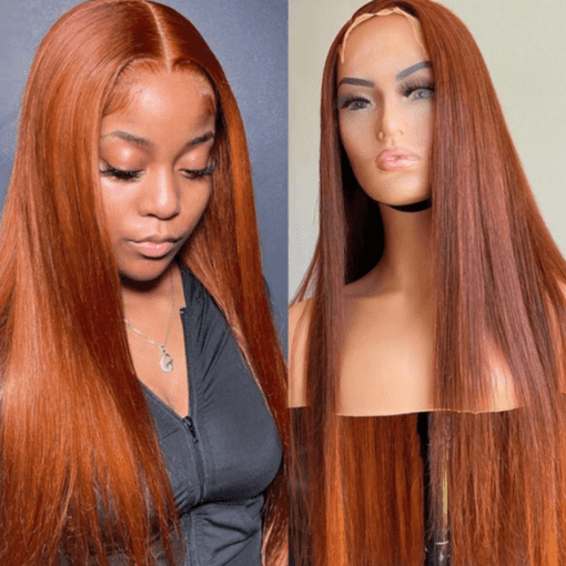 Brunt Orange front lace wig-straight long(1)