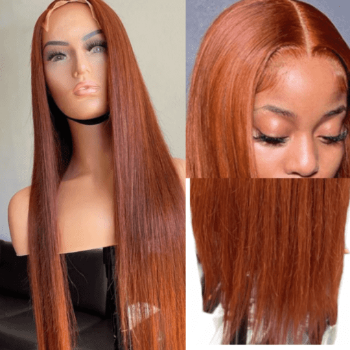 Brunt Orange front lace wig straight long2