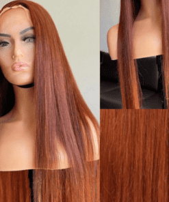 Brunt Orange front lace wig straight long3