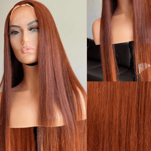 Brunt Orange front lace wig straight long3