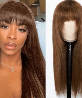 Dark brown wig with bangs-long straight 1