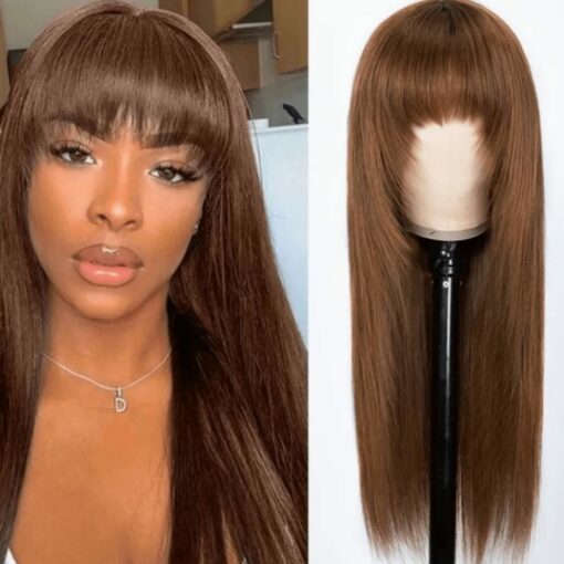 Dark brown wig with bangs-long straight 1