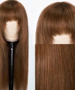 Dark brown wig with bangs long straight 3