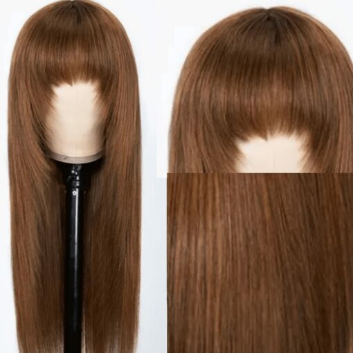 Dark brown wig with bangs long straight 3