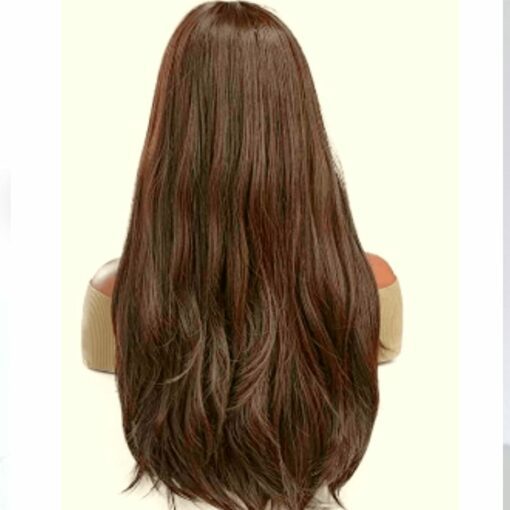 Dark brown wig with bangs long straight 4