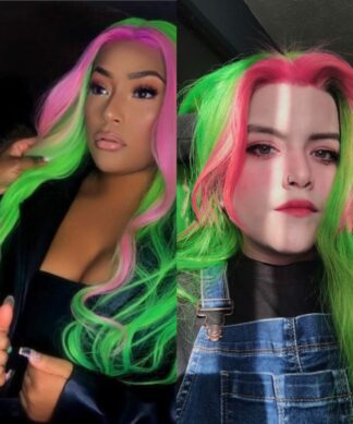 Green and pink wig-long straight 1
