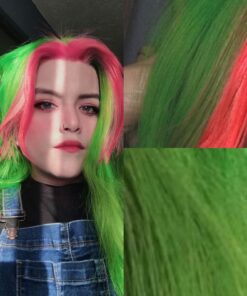 Green and pink wig long straight 2