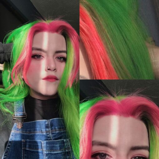 Green and pink wig-long straight 3