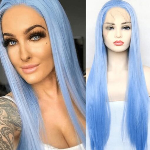 Ice blue wig Long straight1