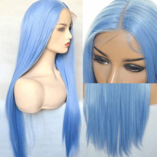 Ice blue wig Long straight2