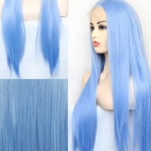 Ice blue wig Long straight3