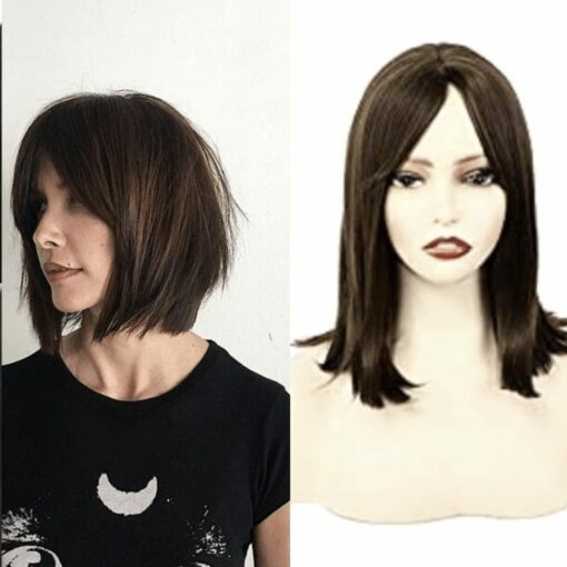 Layered Bob With Curtain Bangs-Black Straight 1