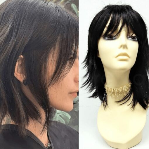 Layered Choppy Bob With Bangs Wig-Black Straight1