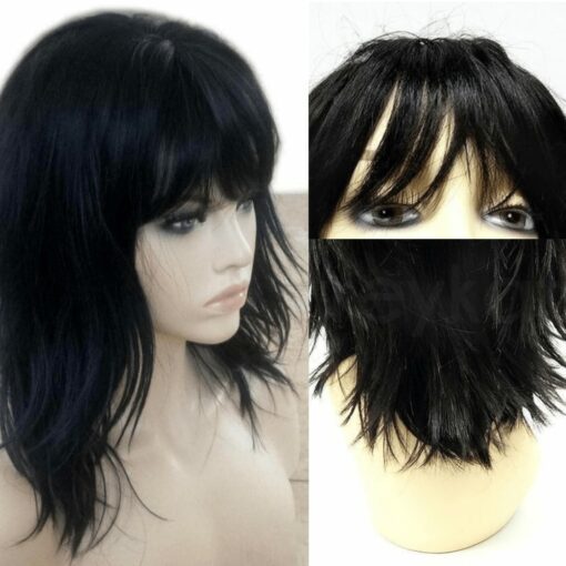 Layered Choppy Bob With Bangs Wig-Black Straight3