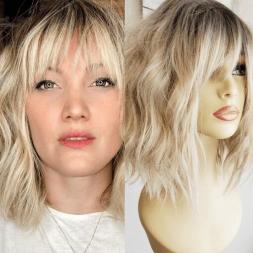 Messy Blonde Bob With Bangs-Straight1