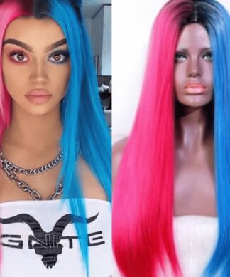 Pink and blue wig-wig-Long straight 1