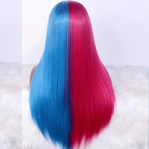 Pink and blue wig wig Long straight 2
