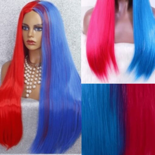 Pink and blue wig-wig-Long straight 3