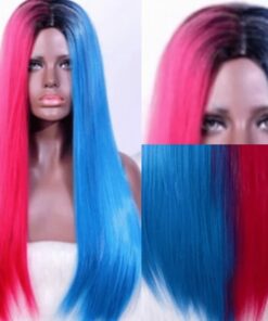 Pink and blue wig wig Long straight 4