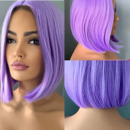 Purple Bob Hair wig Straight4