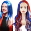 Red white and blue wig long straight 1