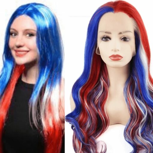 Red white and blue wig-long straight 1