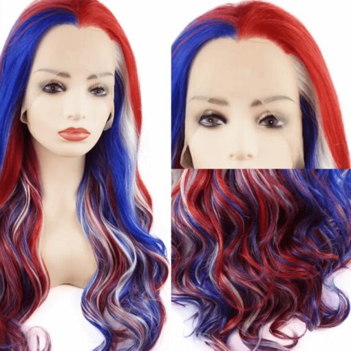 Red white and blue wig long straight 2