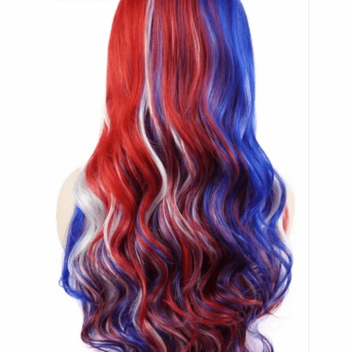 Red white and blue wig long straight 3