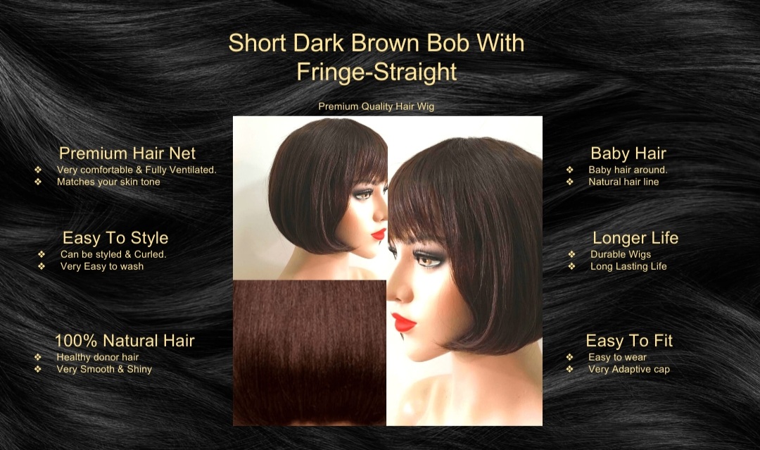 Short Dark Brown Bob With Fringe-Straight