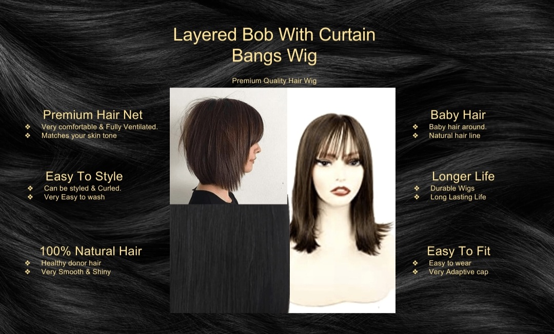 Layered Bob With Curtain Bangs Wig