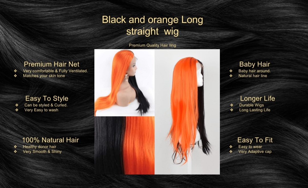 Black and orange Long straight wig