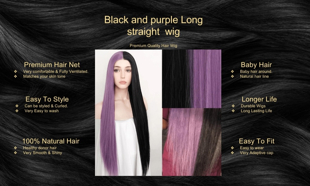 Black and purple Long straight wig