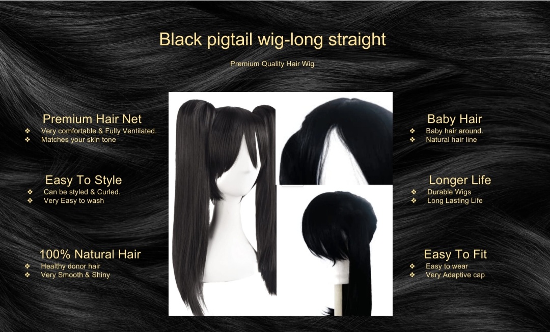 Black pigtail wig-long straight