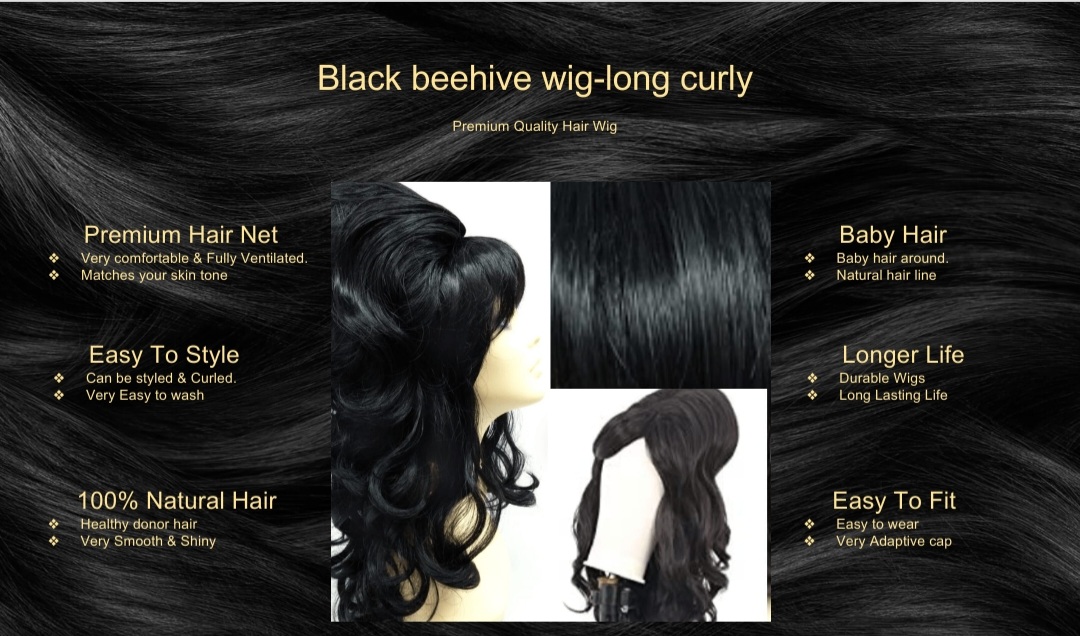 Black beehive wig-long curly