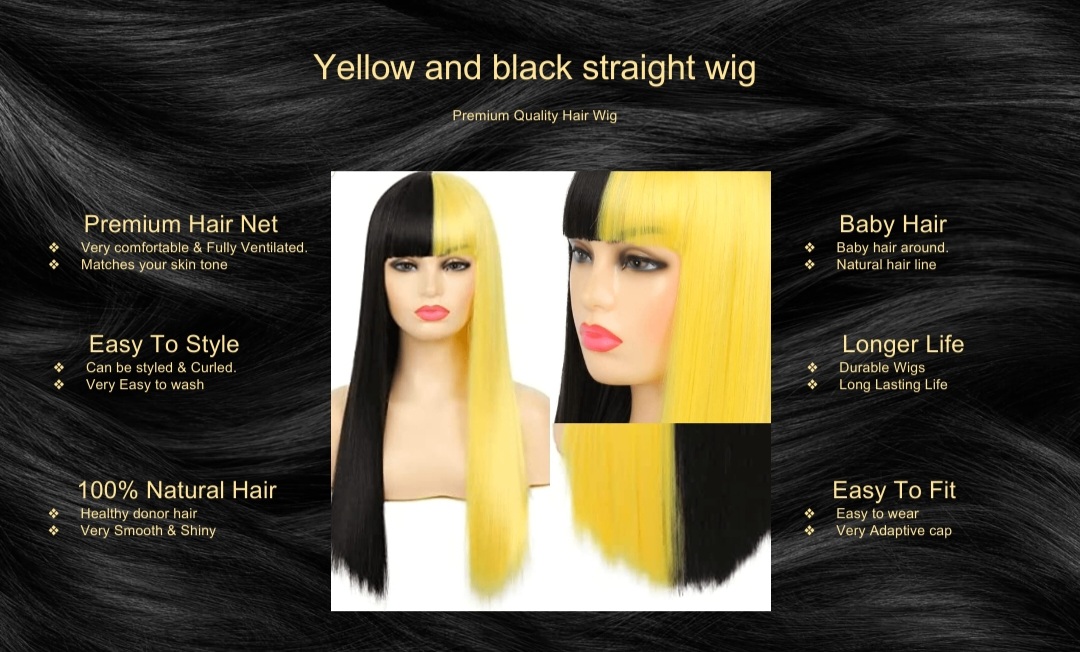 Yellow and black straight wig