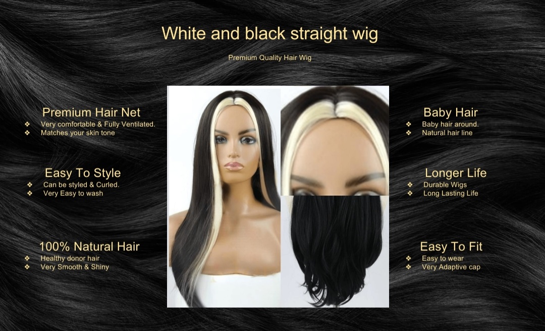 White and black straight wig