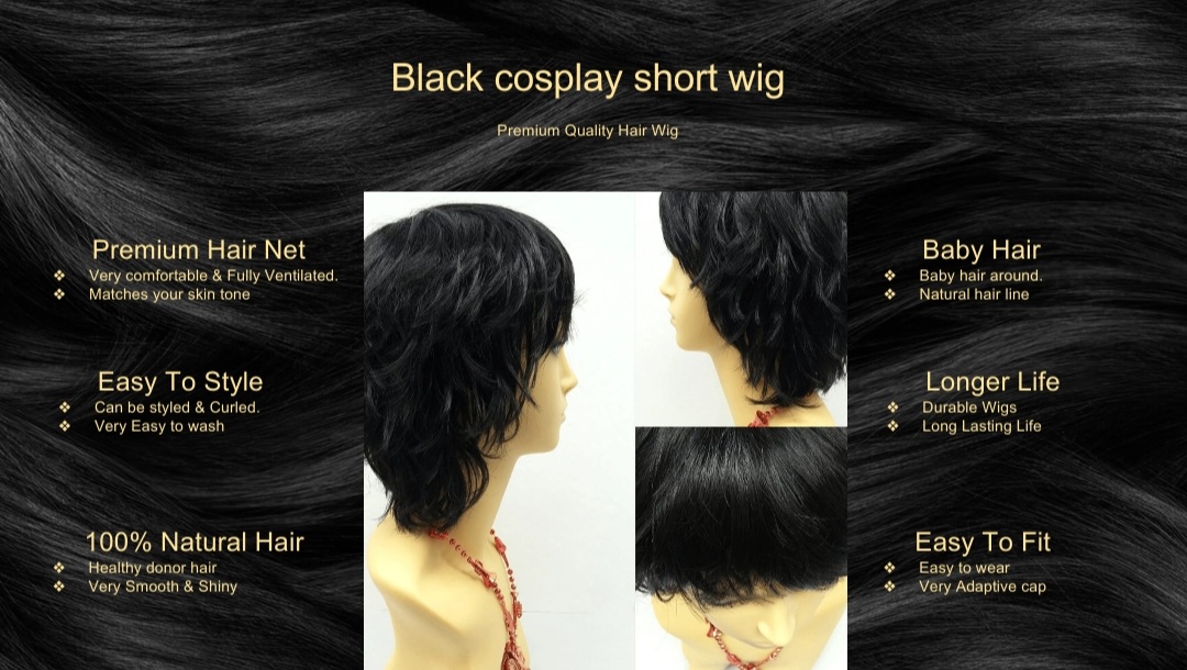 Black cosplay short wig