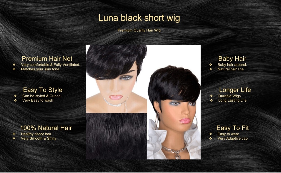 Luna black short wig