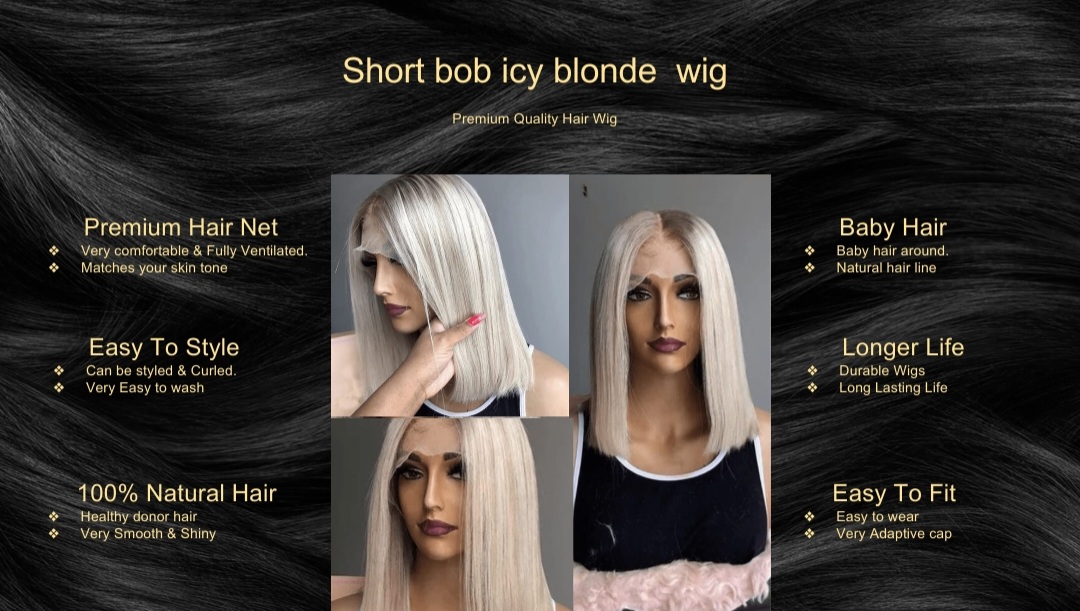 Short bob icy blonde wig