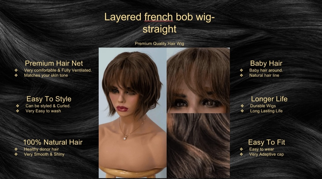 Layered french bob wig-straight