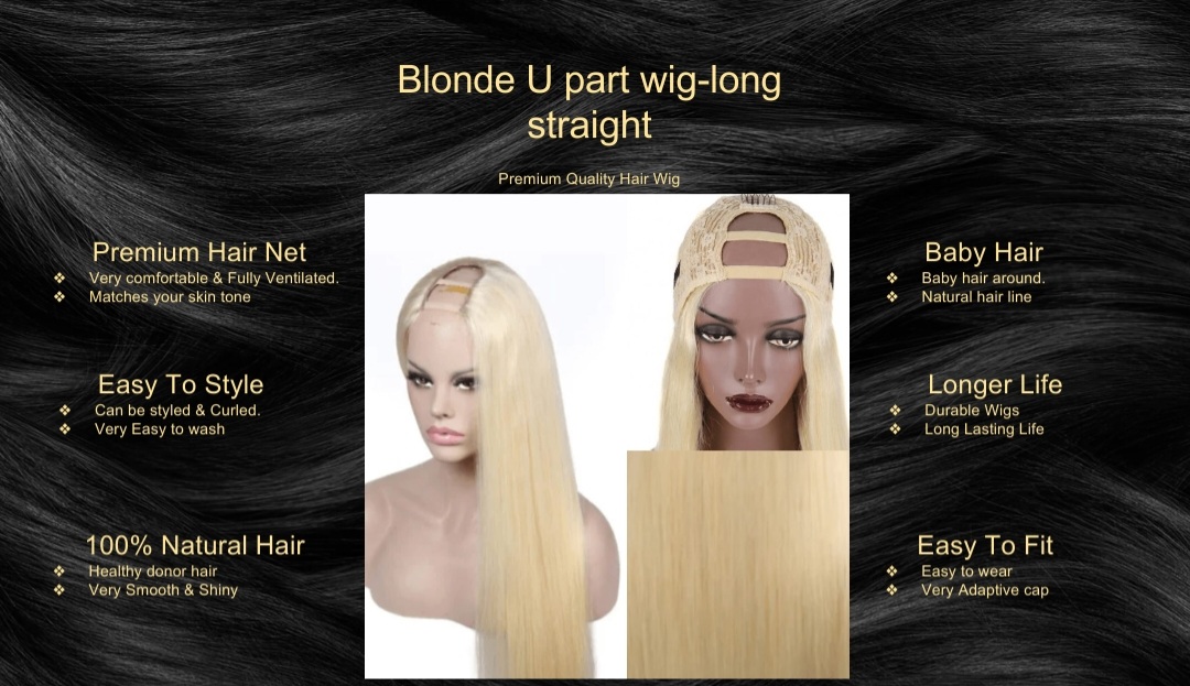 Blonde U part wig-long straight