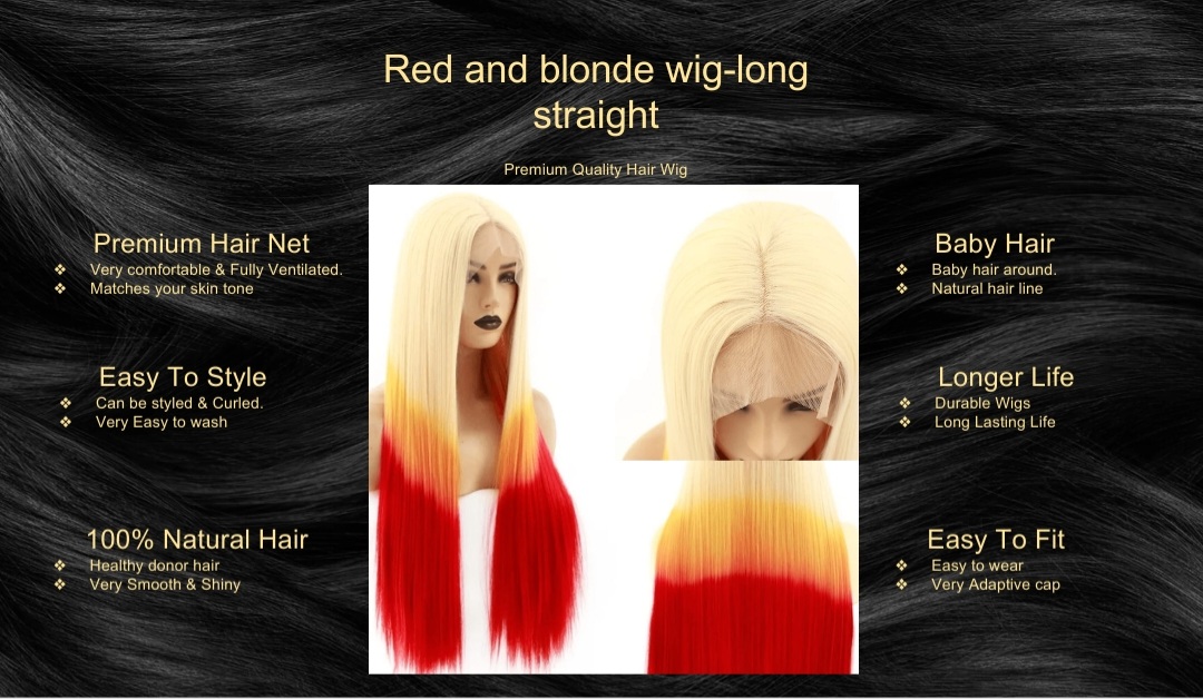 Red and blonde wig-long straight