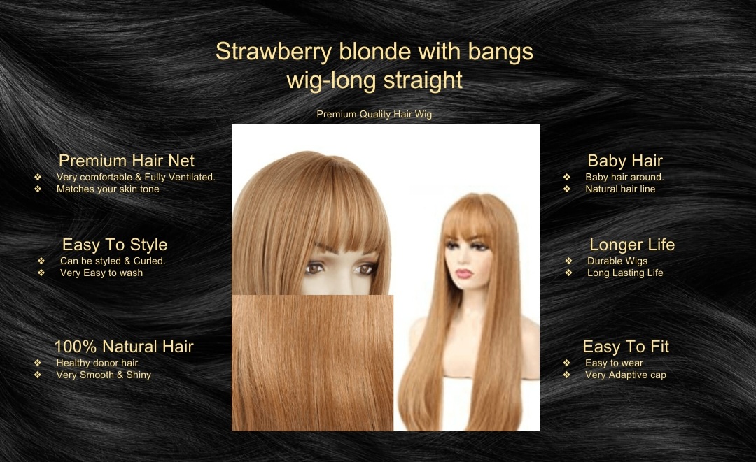 Strawberry blonde with bangs wig-long straight