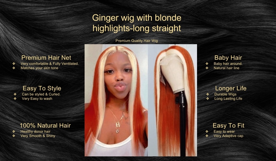 Ginger wig with blonde highlights-long straight
