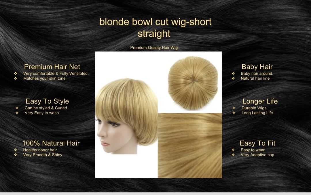 blonde bowl cut wig-short straight