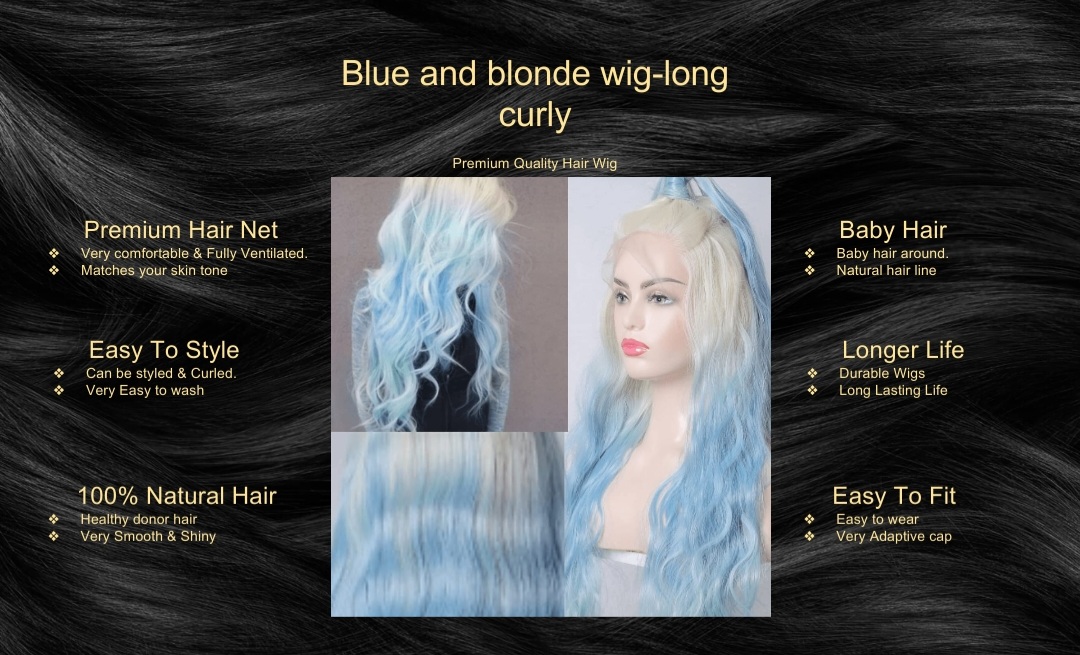 Blue and blonde wig-long curly