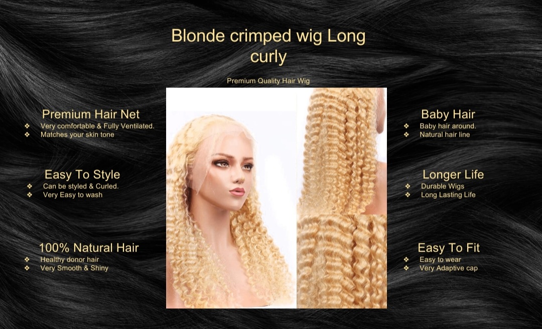 Blonde crimped wig Long curly