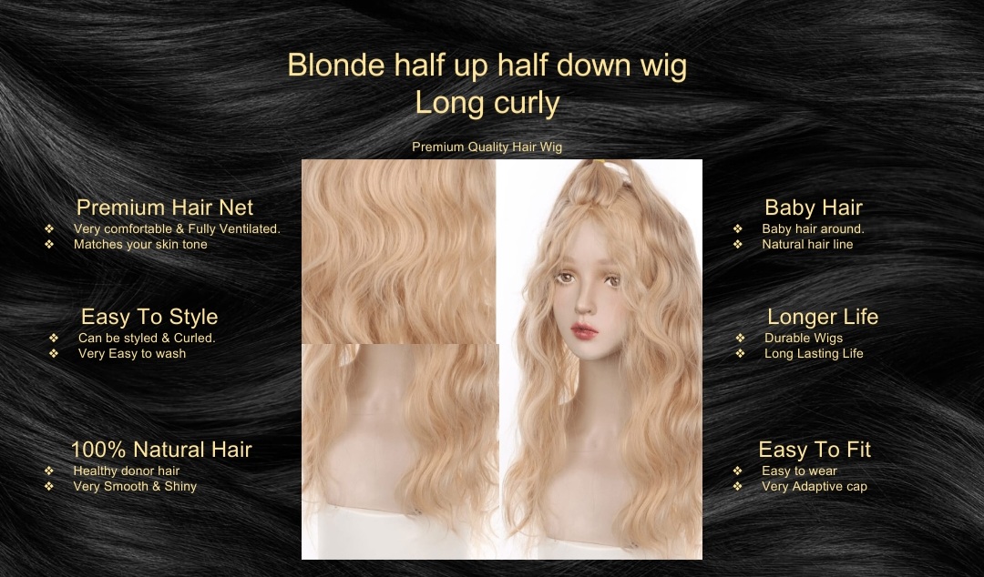 Blonde half up half down wig Long curly
