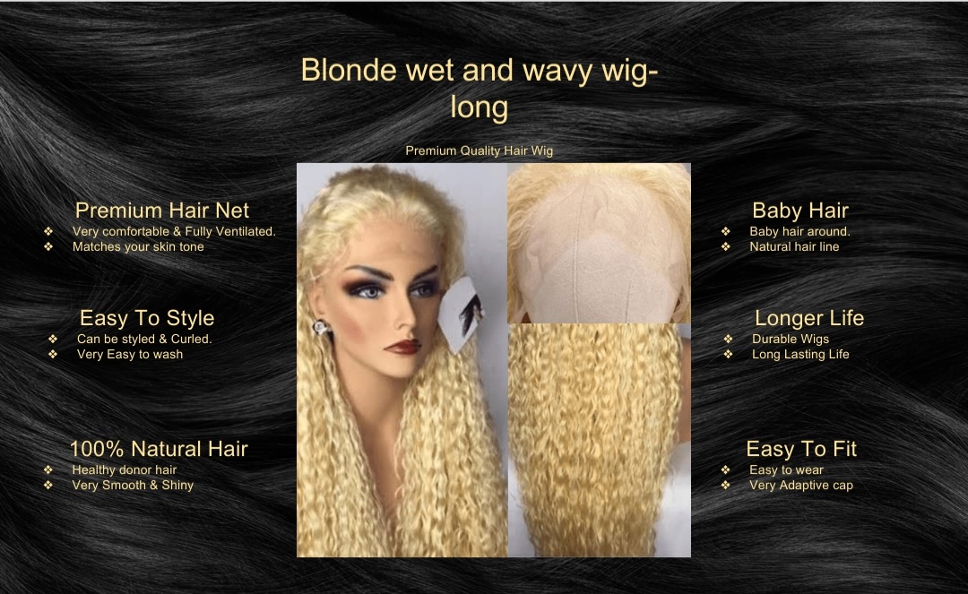 Blonde wet and wavy wig-long