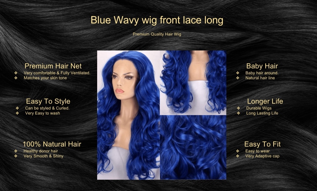 Blue Wavy wig front lace long